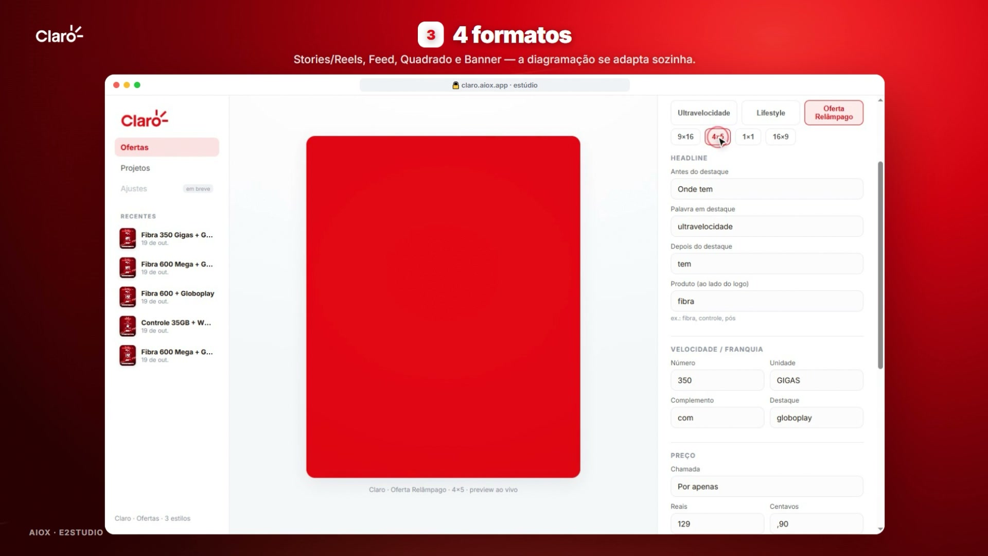 Seleção dos formatos de saída