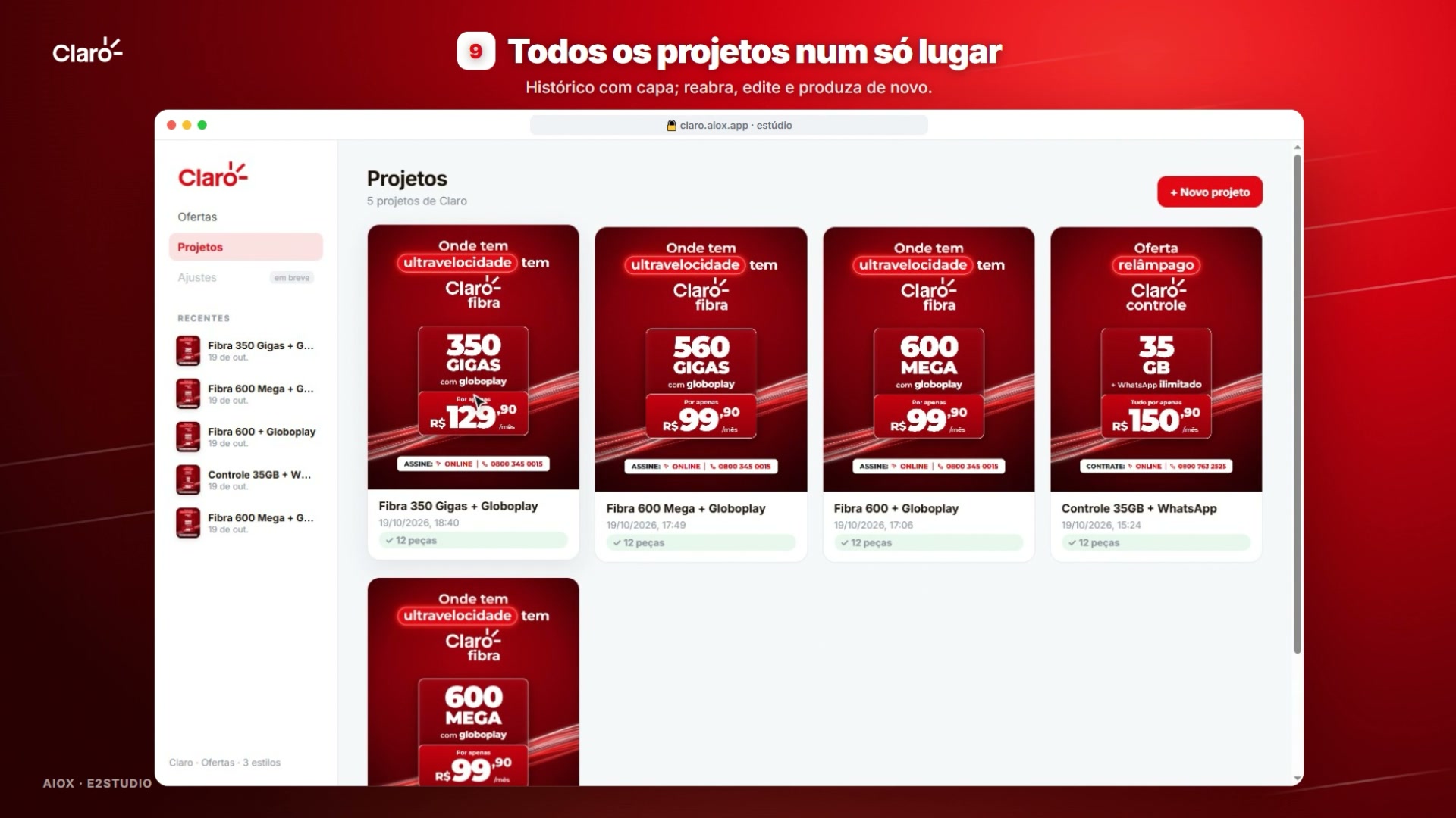 Tela de projetos